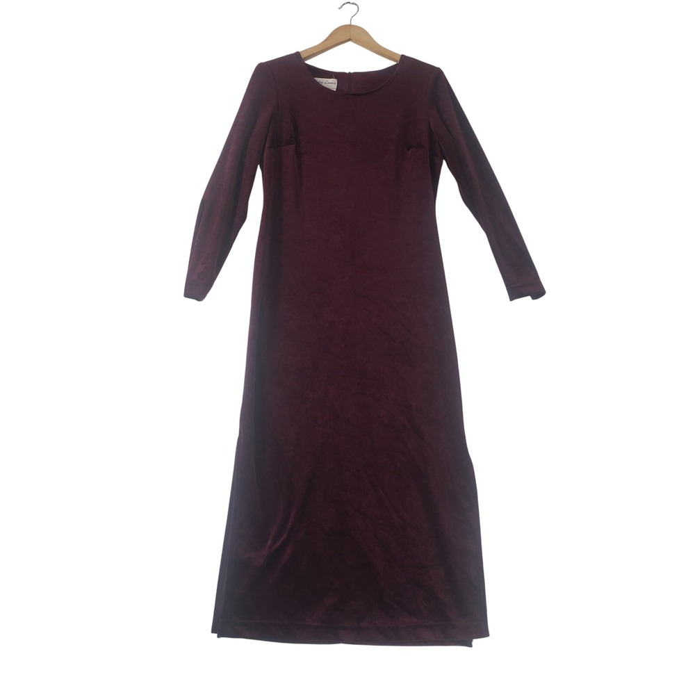 Betsy Lauren Maxi Dress Womens 8 Burgundy Velvet 90s Minimalist Slit Vintage